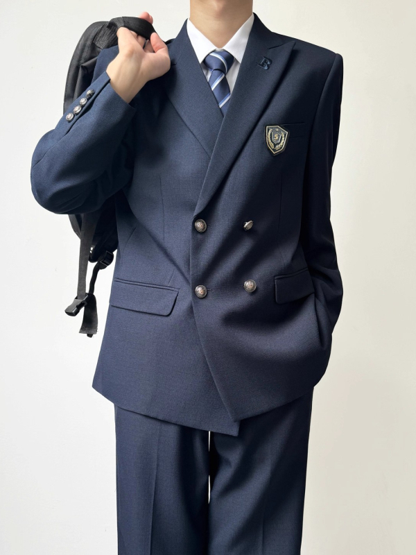 Férfi casual üzleti kabát, dupla gombolású, hegyes gallér, poliészter anyag, hosszú ujjú; tavasz-ősz