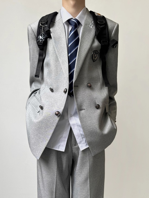 Férfi casual üzleti kabát, dupla gombolású, hegyes gallér, poliészter anyag, hosszú ujjú; tavasz-ősz