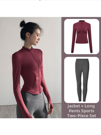 Комплект спортно облекло за йога с дълъг ръкав и яке с цип (материя: найлон; съдържание: 70–80%; сезон: 2025 есен; дълъг ръкав; топ комплект)