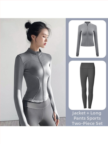 Комплект спортно облекло за йога с дълъг ръкав и яке с цип (материя: найлон; съдържание: 70–80%; сезон: 2025 есен; дълъг ръкав; топ комплект)