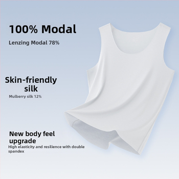 Pánske tielko bez rukávov, Mulberry Silk Modal zmes, kruhový výstrih, ľahké 121–140 g/m², športový štýl