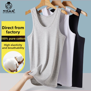 Pánske bavlnené tielko na základný vrstvy, 90–95% bavlna, kruhový výstrih, univerzálny štýl