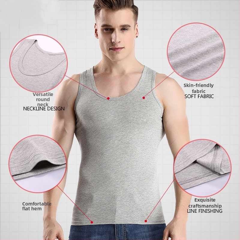 Vyrų medvilninis pagrindinio sluoksnio tank-top, 90–95% medvilnė, apvali kaklo iškirptė, universalus stilius