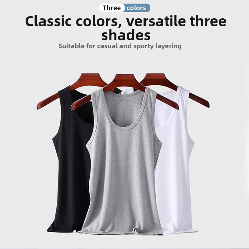 Vyrų medvilninis pagrindinio sluoksnio tank-top, 90–95% medvilnė, apvali kaklo iškirptė, universalus stilius