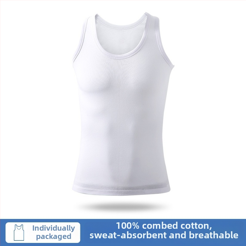 Pánske bavlnené tielko na základný vrstvy, 90–95% bavlna, kruhový výstrih, univerzálny štýl