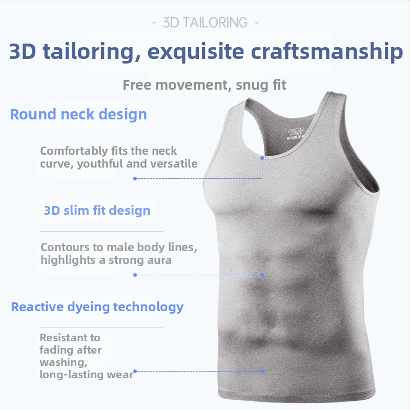 Vyrų medvilninis be rankovių marškinėliai su apvaliu kaklu, lengvas audinys 121–140 g/m², 100% medvilnė, vasara 2025