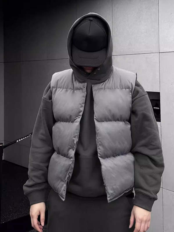 Pánska hrubšia bavlnená vypchávacia vesta, voľný strih, polyesterová tkanina, bavlnené výplň