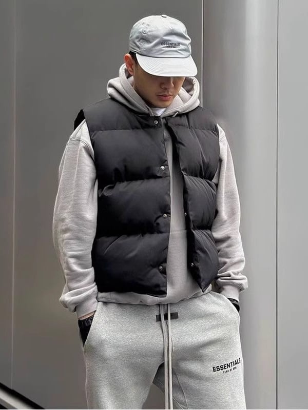 Pánska hrubšia bavlnená vypchávacia vesta, voľný strih, polyesterová tkanina, bavlnené výplň