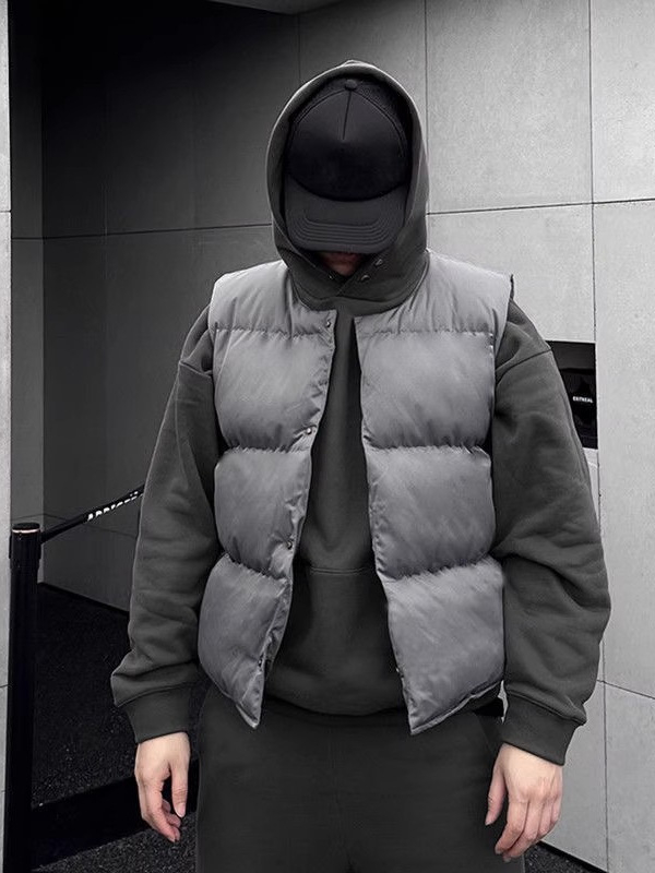 Pánska hrubšia bavlnená vypchávacia vesta, voľný strih, polyesterová tkanina, bavlnené výplň