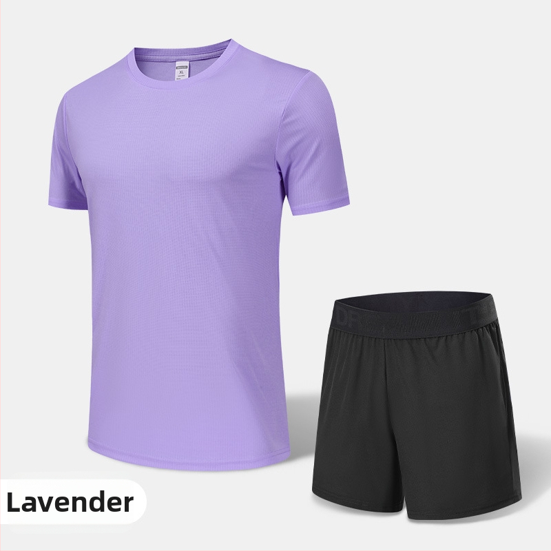 Pánsky rýchloschnúci športový komplet na leto a jar – vonkajšie behanie, krátke rukávy, okrúhly výstrih, polyesterový materiál
