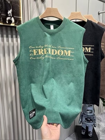 Muški bezrukavni top s printom, labav kroj, okrugli izrez, sportski i casual stil