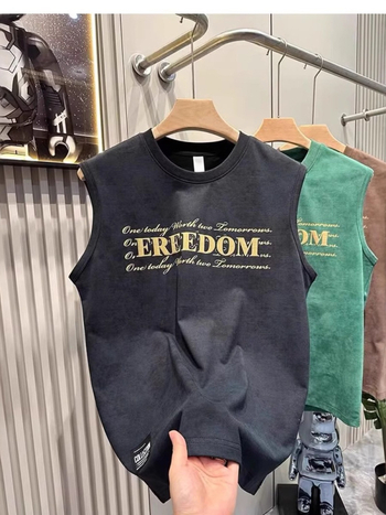 Muški bezrukavni top s printom, labav kroj, okrugli izrez, sportski i casual stil