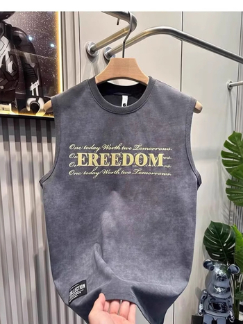 Muški bezrukavni top s printom, labav kroj, okrugli izrez, sportski i casual stil