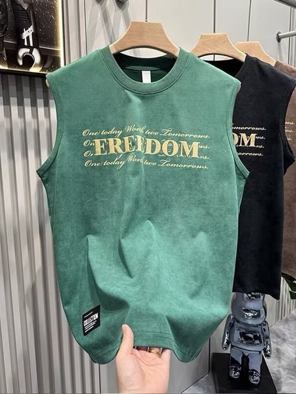 Muški bezrukavni top s printom, labav kroj, okrugli izrez, sportski i casual stil