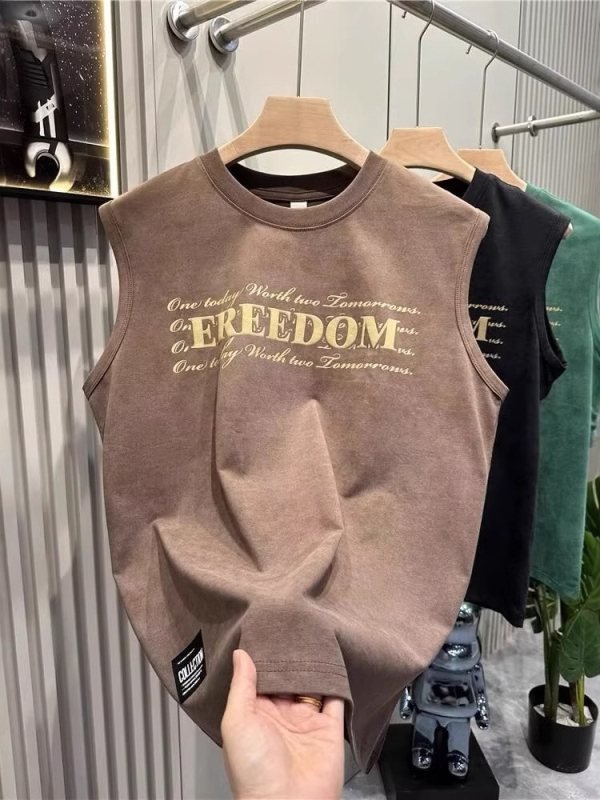 Muški bezrukavni top s printom, labav kroj, okrugli izrez, sportski i casual stil