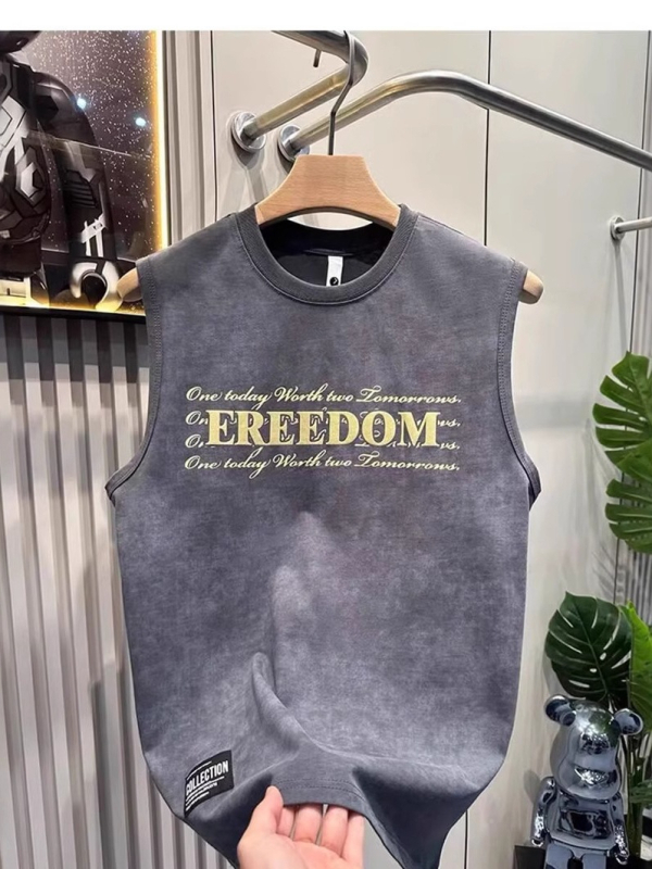 Muški bezrukavni top s printom, labav kroj, okrugli izrez, sportski i casual stil