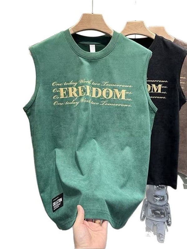 Muški bezrukavni top s printom, labav kroj, okrugli izrez, sportski i casual stil