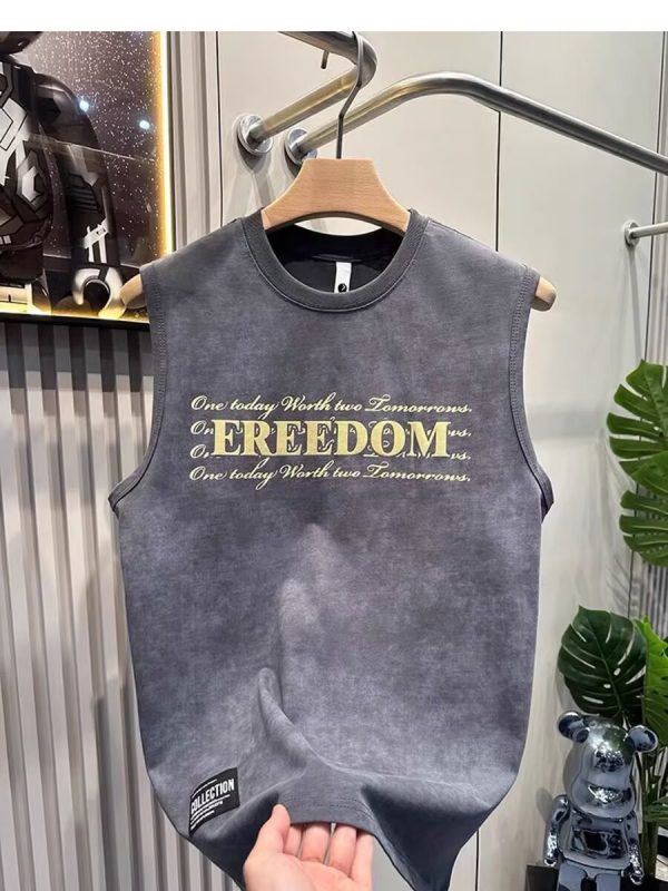 Muški bezrukavni top s printom, labav kroj, okrugli izrez, sportski i casual stil