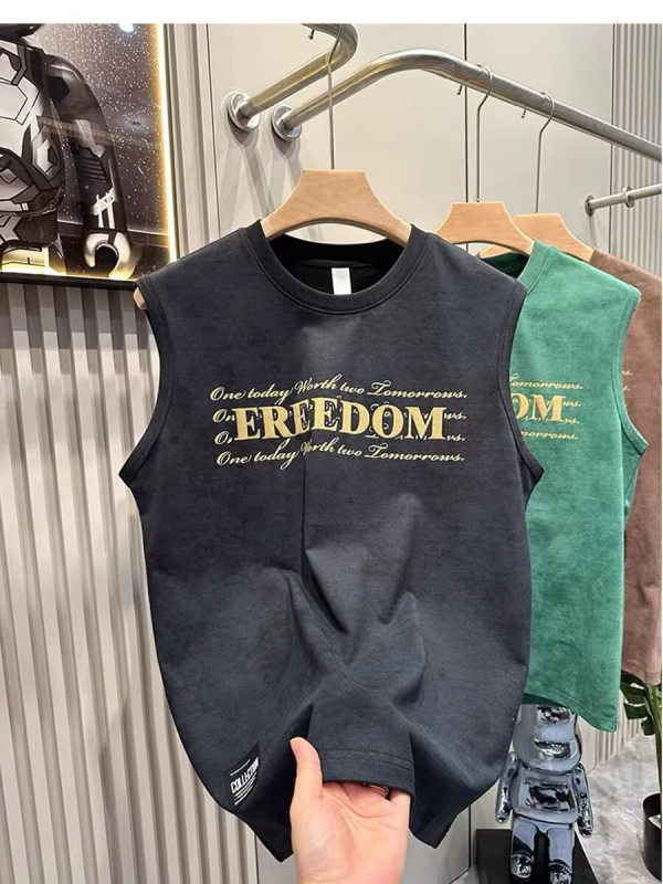 Muški bezrukavni top s printom, labav kroj, okrugli izrez, sportski i casual stil