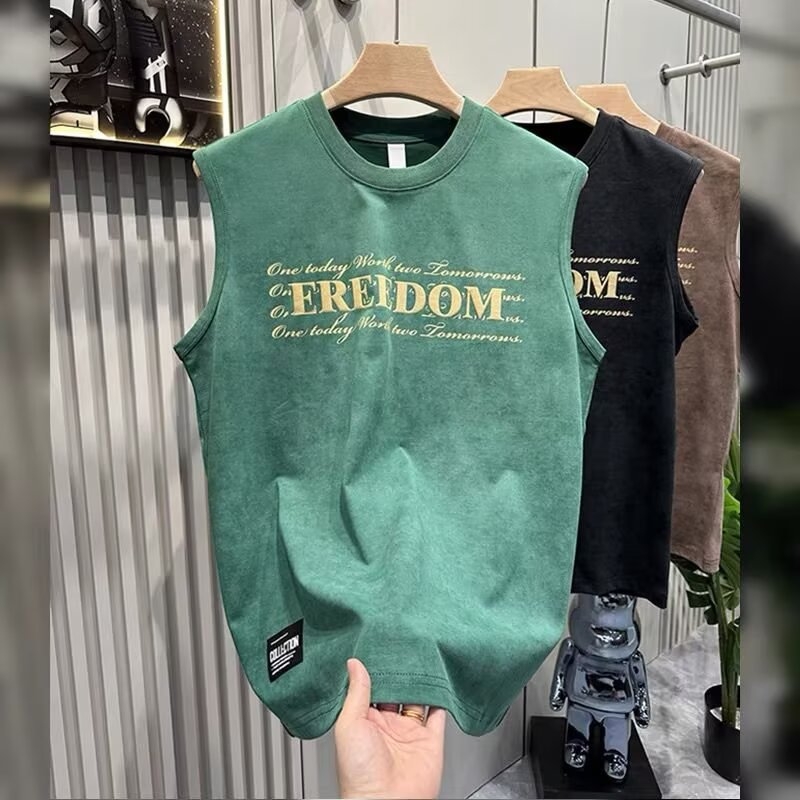 Muški bezrukavni top s printom, labav kroj, okrugli izrez, sportski i casual stil