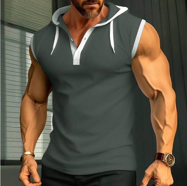 Bez rukava majica-vest, labav kroj, sportski stil, mješavina poliestera 95% i spandeksa 5%, bočne džepove