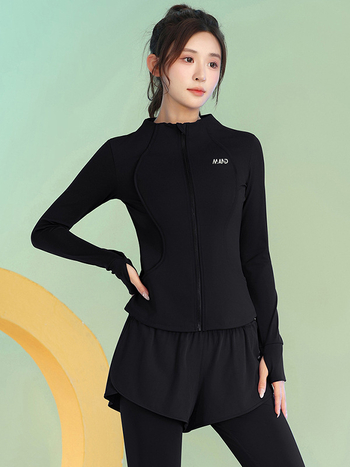 Женски есенен йога комплект - дълъг ръкав, бързосъхнещо облекло за фитнес с дълги панталони, материи: найлон/спандекс/полиестер, есен 2025