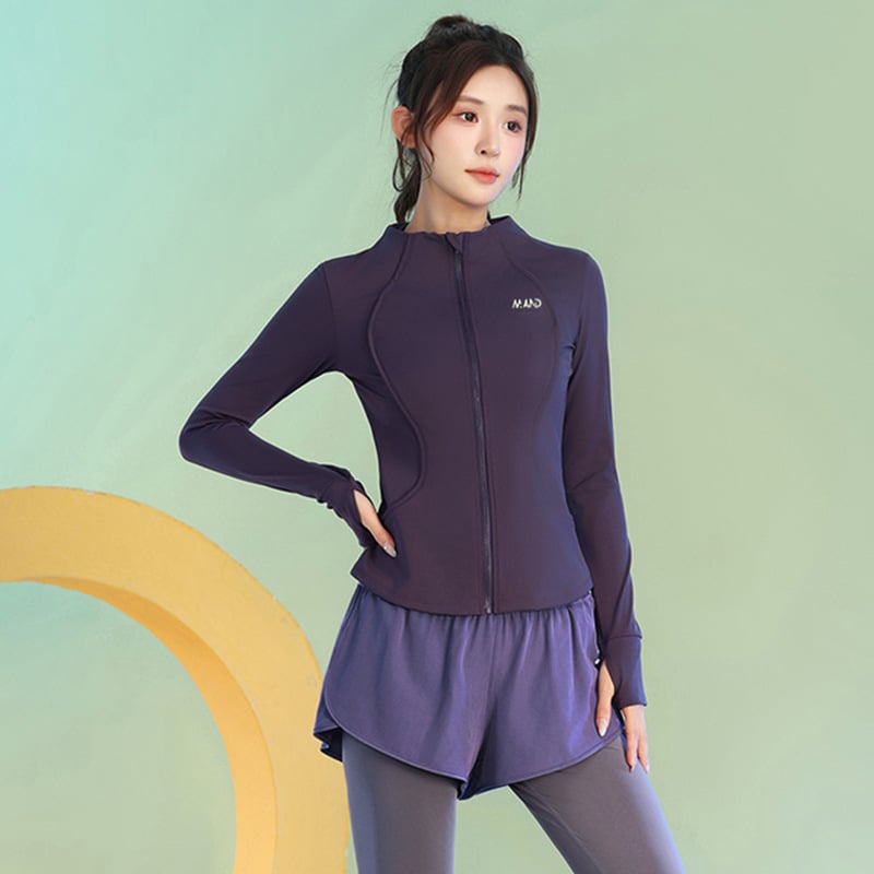 Женски есенен йога комплект - дълъг ръкав, бързосъхнещо облекло за фитнес с дълги панталони, материи: найлон/спандекс/полиестер, есен 2025