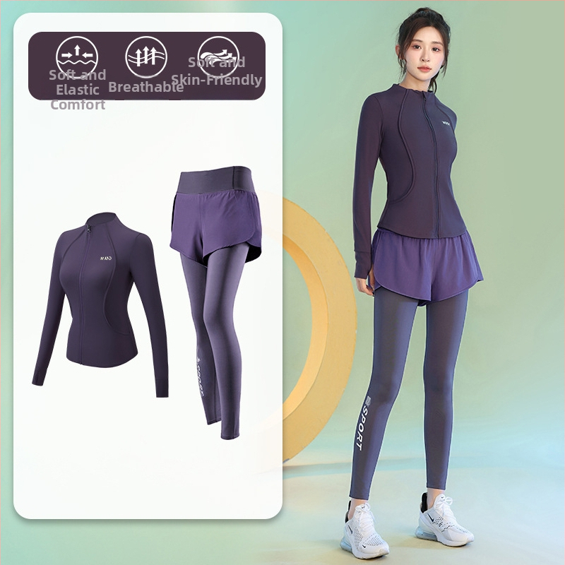 Женски есенен йога комплект - дълъг ръкав, бързосъхнещо облекло за фитнес с дълги панталони, материи: найлон/спандекс/полиестер, есен 2025