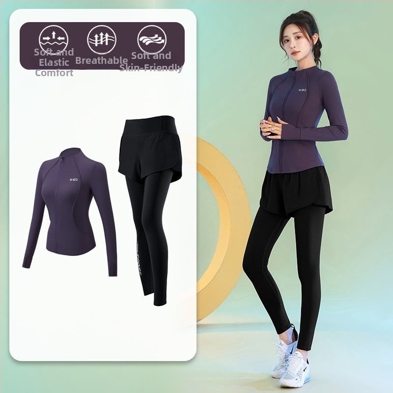 Женски есенен йога комплект - дълъг ръкав, бързосъхнещо облекло за фитнес с дълги панталони, материи: найлон/спандекс/полиестер, есен 2025