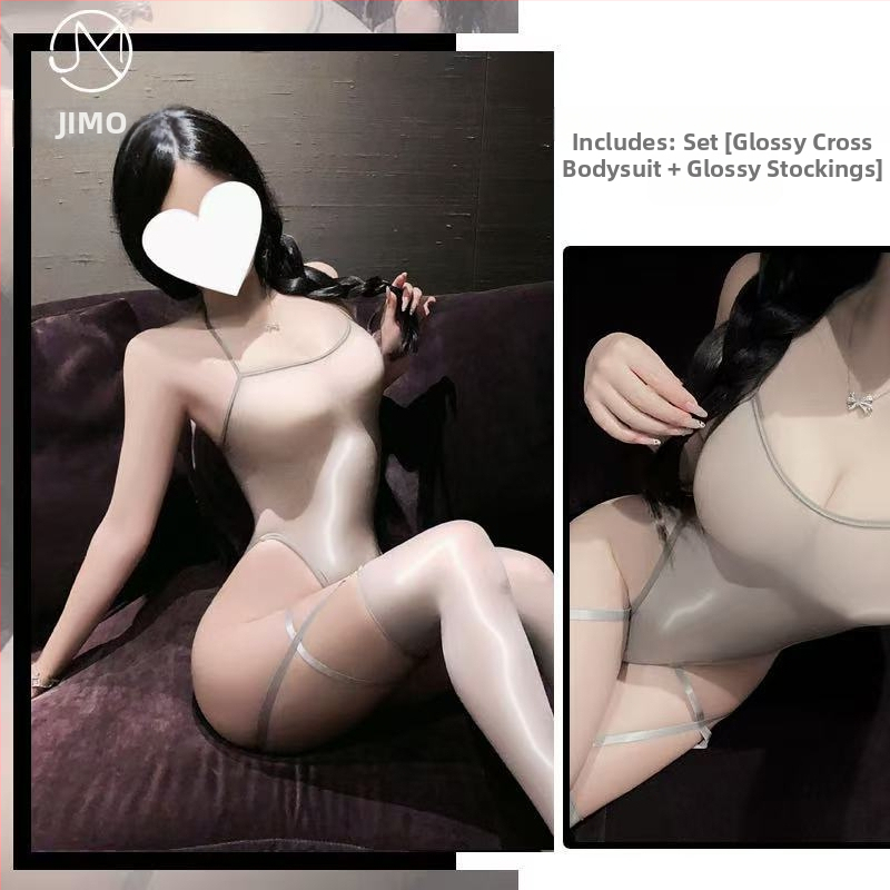 Set body s otvorom, priehľadný lesklý polyester, štýl čongszam/uniforma pre hranie rolov