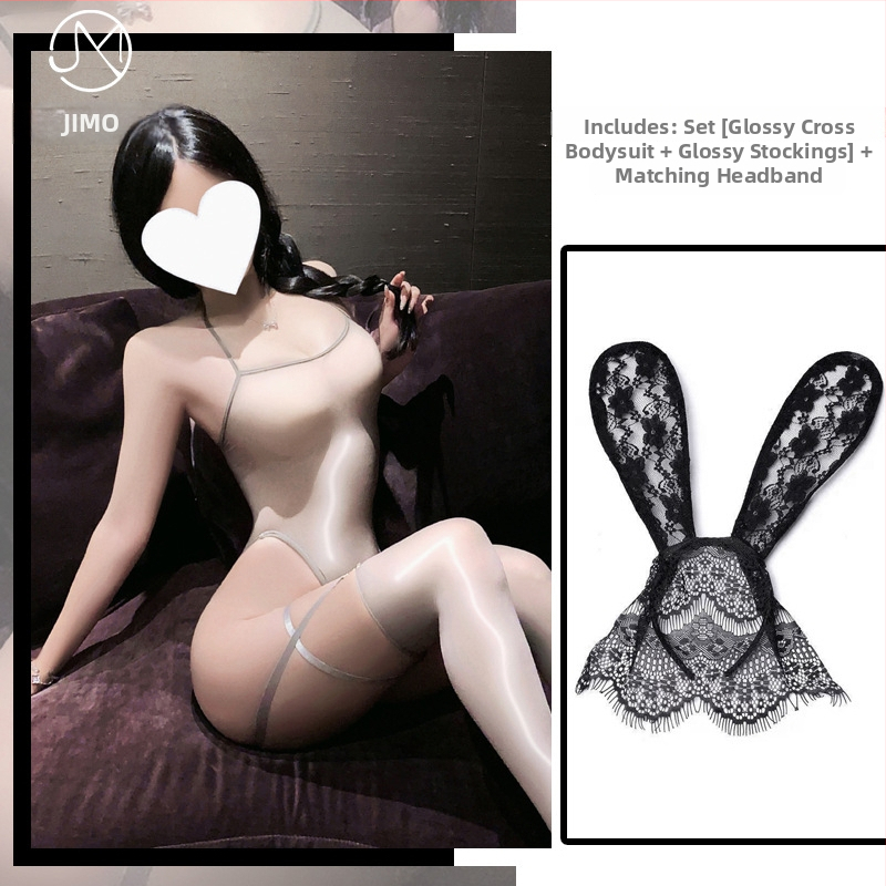 Set body s otvorom, priehľadný lesklý polyester, štýl čongszam/uniforma pre hranie rolov