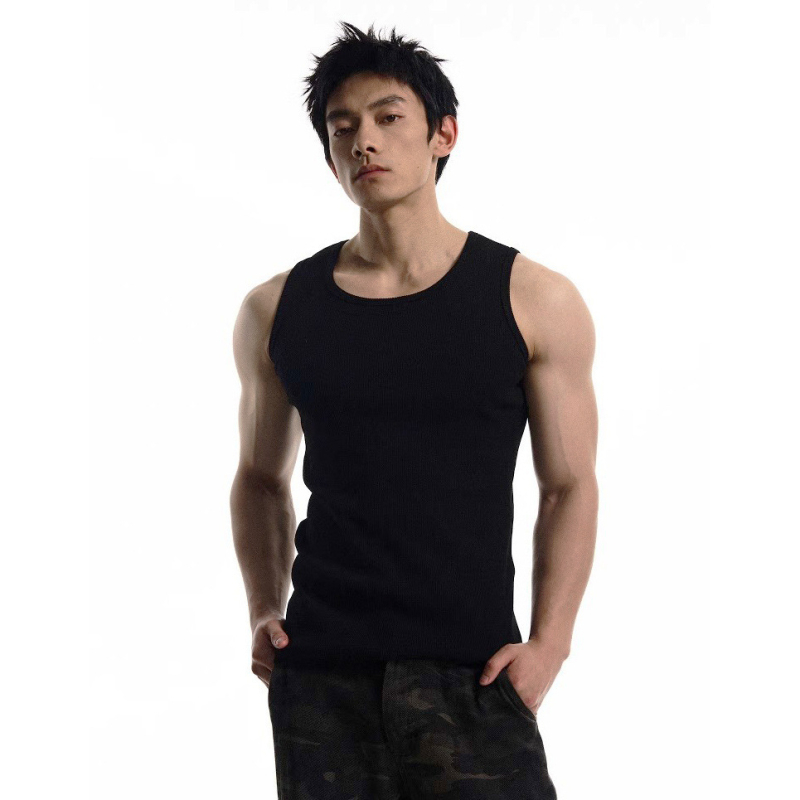 Maieu slim-fit fără mâneci, 100% poliester, model solid, potrivit pentru sport, pentru toate anotimpurile