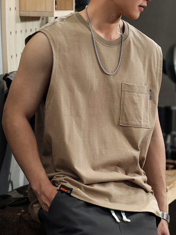 Sportska vesta - slobodan kroj, 96% poliester, retro stil, džep s patchom Mingji