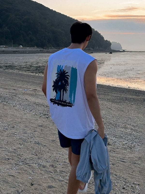 Muška bezrukavna majica od pamuka, 100% pamuk, opuštenog kroja, okrugli izrez, tisk s slovima