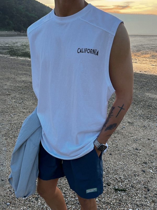 Muška bezrukavna majica od pamuka, 100% pamuk, opuštenog kroja, okrugli izrez, tisk s slovima