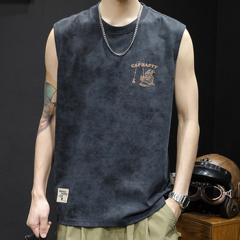 Muški sportski bez rukava top od 100% pamuka, opuštena kroj, karikatura print, ljeto 2025