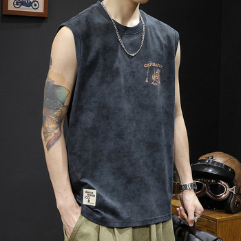 Muški sportski bez rukava top od 100% pamuka, opuštena kroj, karikatura print, ljeto 2025