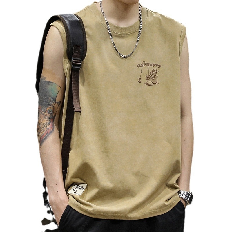 Muški sportski bez rukava top od 100% pamuka, opuštena kroj, karikatura print, ljeto 2025