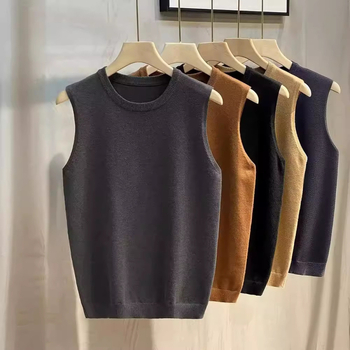 Vesta tricotată fără mâneci pentru bărbați, stil japonez, design retro, toamnă-iarnă, poliester 90%
