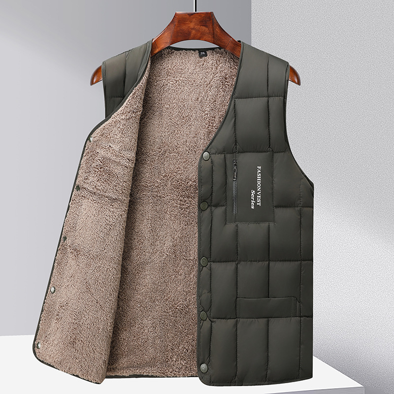 Muška vesta od poliestera s fleec podstavom, prilagođeni kroj, zimsko casual vanjsko, bočni džepovi