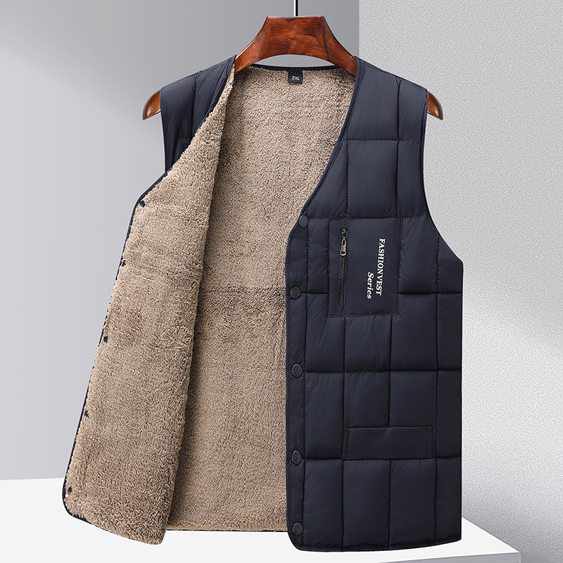 Muška vesta od poliestera s fleec podstavom, prilagođeni kroj, zimsko casual vanjsko, bočni džepovi