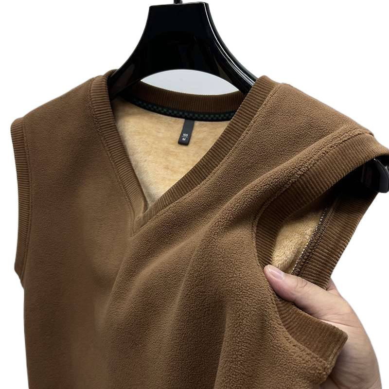 Kordurova vest s V-izrezom, prugasti uzorak, debela, slobodan kroj