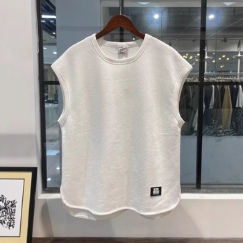 Muška bezrukavna T-shirt vesta, labav kroj, sportski stil, tkanina poliestera s Milk Silk, 95% poliestera, ljeto