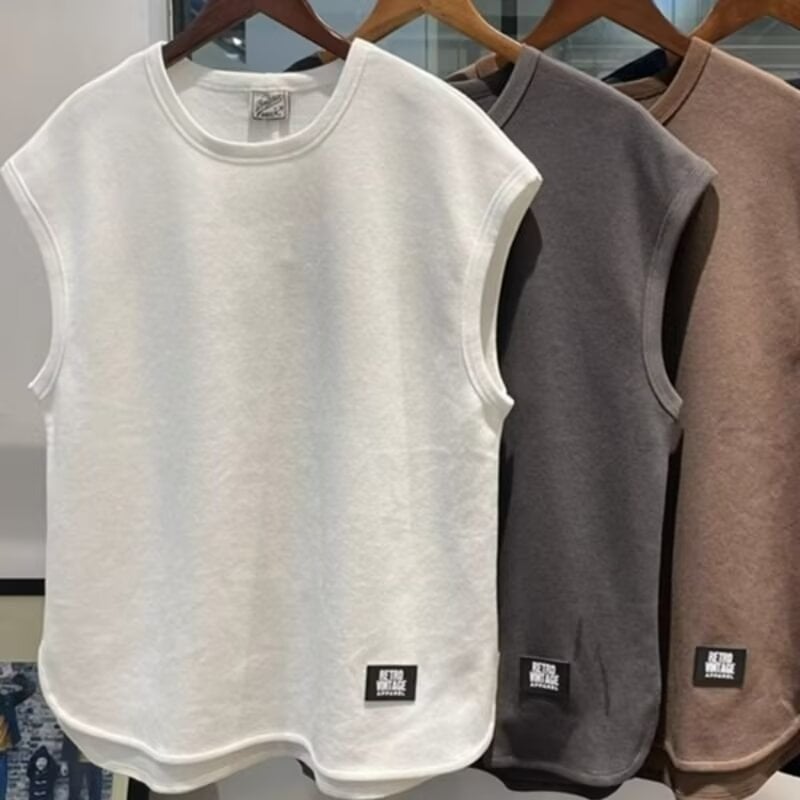 Muška bezrukavna T-shirt vesta, labav kroj, sportski stil, tkanina poliestera s Milk Silk, 95% poliestera, ljeto