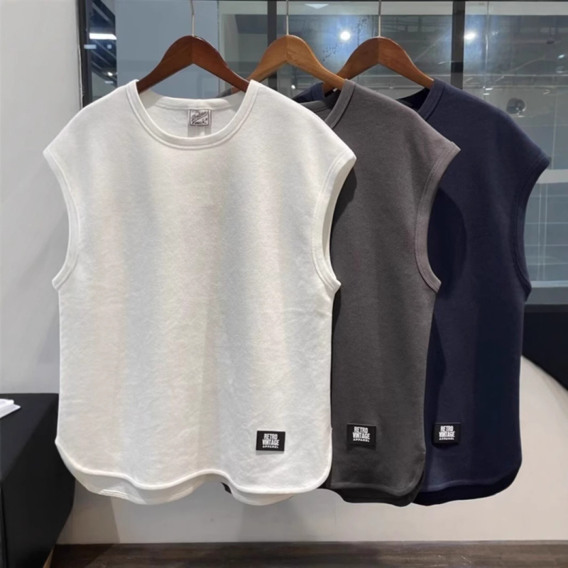 Muška bezrukavna T-shirt vesta, labav kroj, sportski stil, tkanina poliestera s Milk Silk, 95% poliestera, ljeto