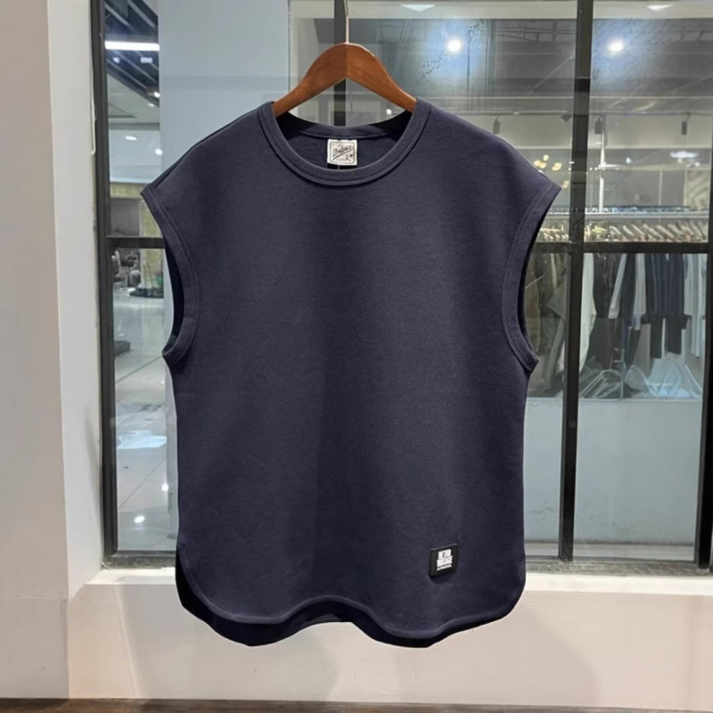 Muška bezrukavna T-shirt vesta, labav kroj, sportski stil, tkanina poliestera s Milk Silk, 95% poliestera, ljeto