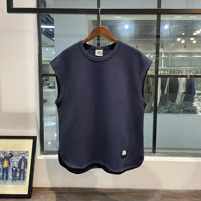 Muška bezrukavna T-shirt vesta, labav kroj, sportski stil, tkanina poliestera s Milk Silk, 95% poliestera, ljeto