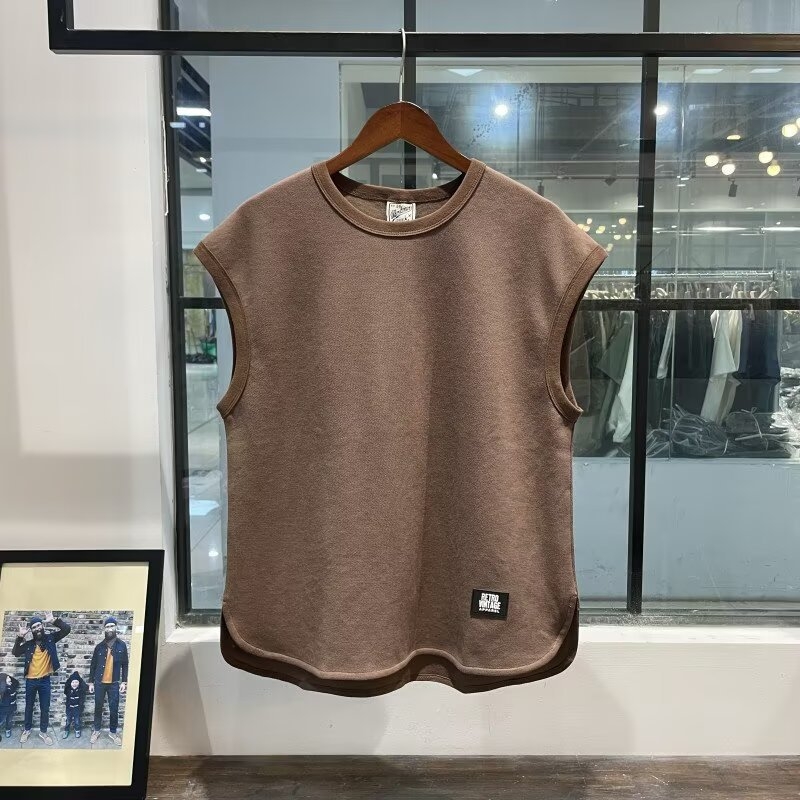 Muška bezrukavna T-shirt vesta, labav kroj, sportski stil, tkanina poliestera s Milk Silk, 95% poliestera, ljeto