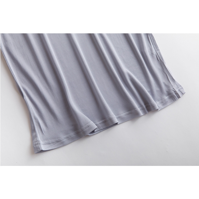 Vesta z hodváb z moruše, bez rukávov, s širokými ramenami, guľatý výstrih, tenká pletenina, leto