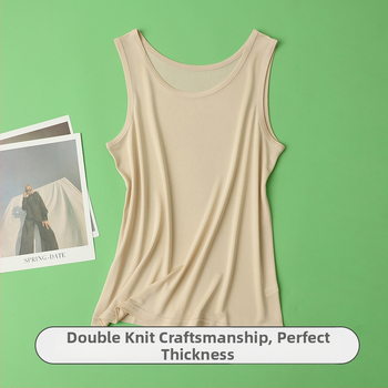 Vesta zo silkej hodvábnej priadze s širokými ramenami - 100% hodváb Mulberry, okrúhly výstrih, tenká látka 101–120 g/m2, leto 2024, ležérny štýl